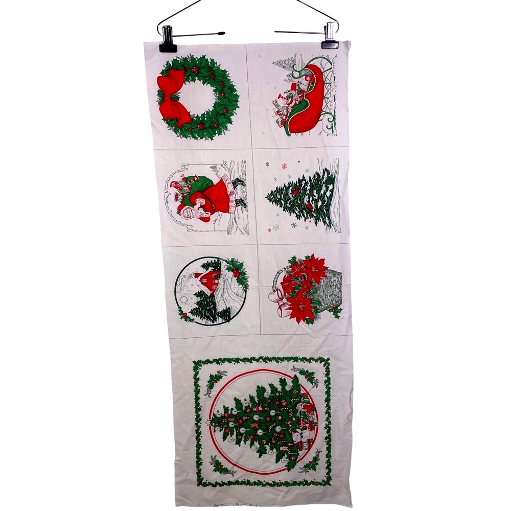 Vtg‎ VIP Cranston Old Fashioned Christmas Patches Fabric Panel Santa Tree
